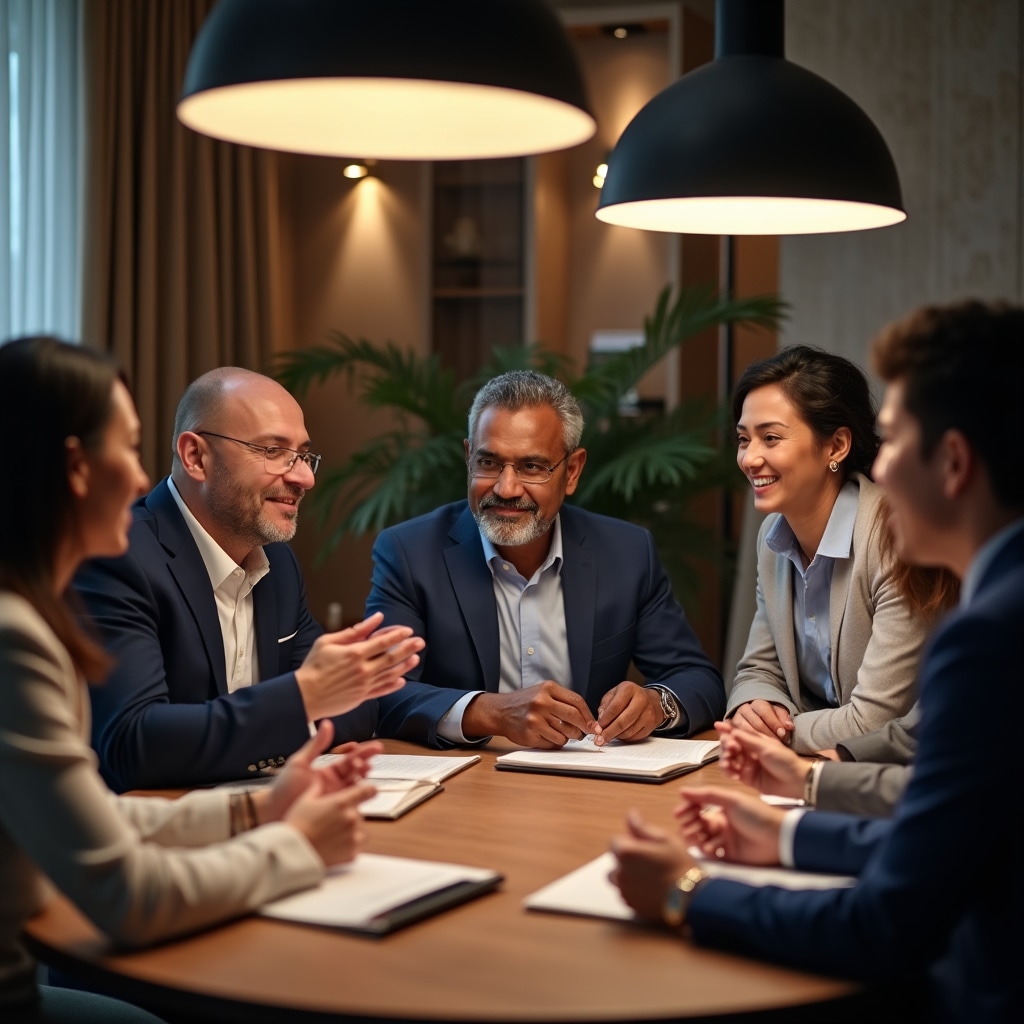 Engaged employees participating in team meeting